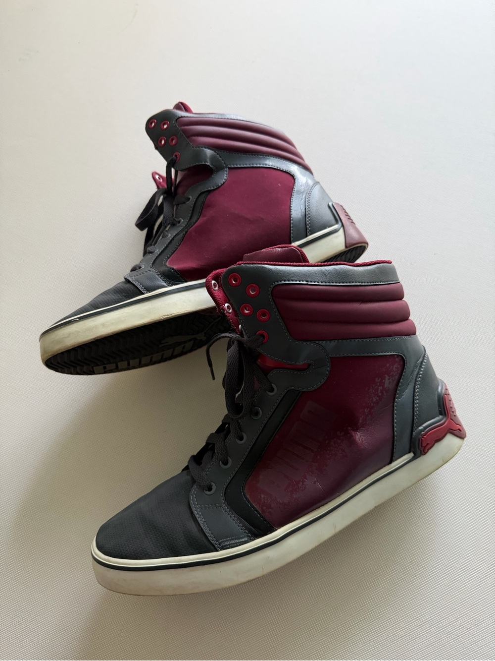 Puma Men's High-Top Sneakers in Burgundy and Gray